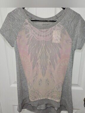 NWT Roper Wear The West Grey Boho Feather Mandala T-Shirt Women's Size Small